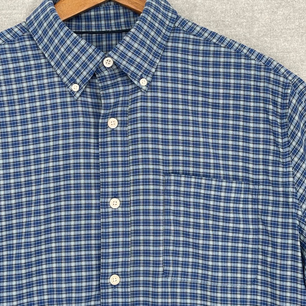 Orvis Active Fit Mens Blue Plaid Long Sleeve Nylon Stretch Button Down Shirt L